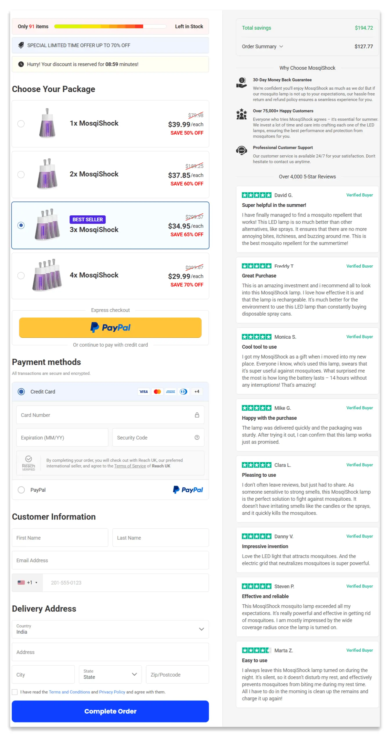 MosqiShock Zapper secure checkout page